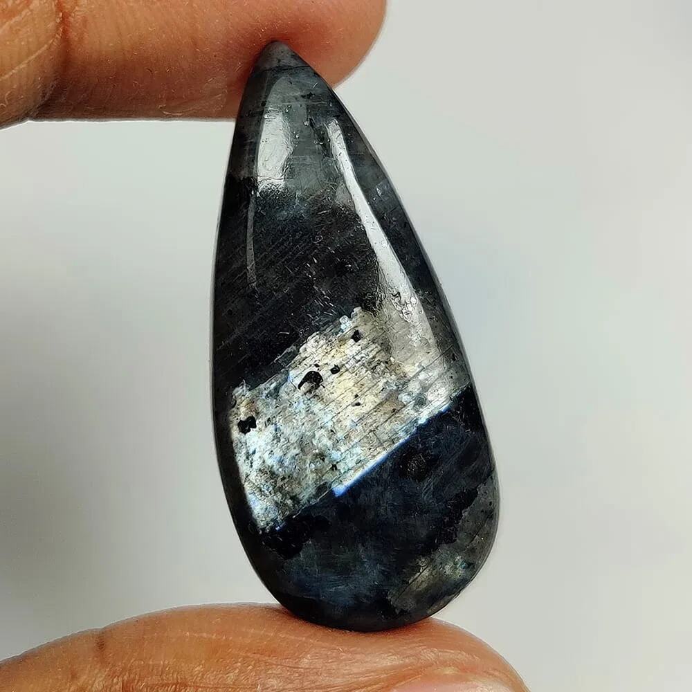 15.82 Ct Natural Larvikite Pear Cabochon Blue Flash 31mm